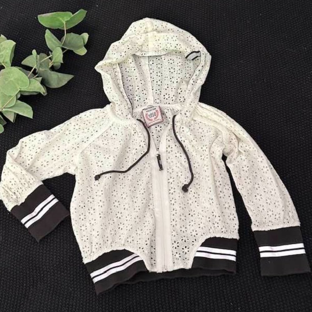 Girls Eyelet Spring Bomber Jacket Coat Hoodie